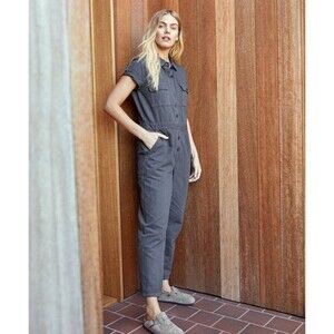 Outerknown S.E.A. Jumpsuit Women’s Storm Gray Button Front Short Sleeve